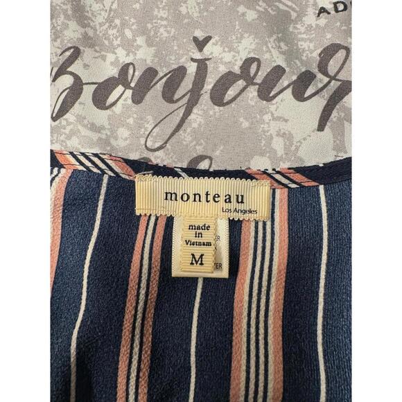 Monteau Los Angeles Women’s Dress M Navy Blue White Pink Striped Sleeveless - Picture 8 of 8